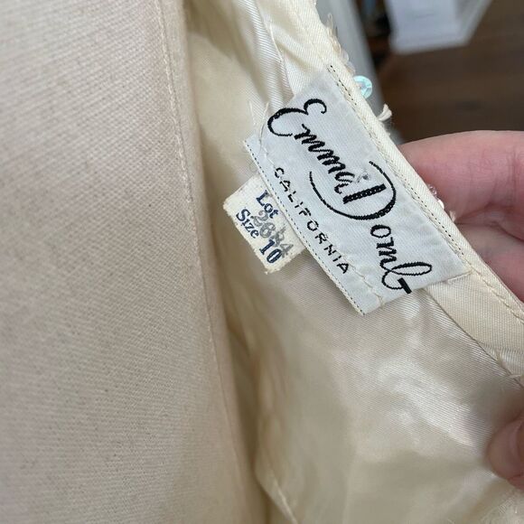 Vintage 50s Emma Domb San Francisco Midi Tea Length Formal Dress Gown Ivory Sequ - Picture 13 of 13